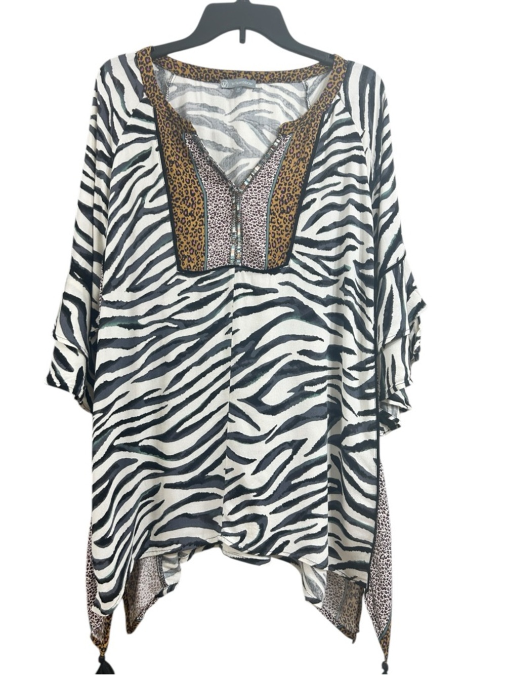 Wit & Wisdom Black and White Zebra Print Tunic with Leopard Trim